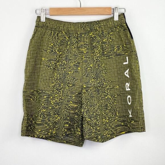 Koral Yellow Black Printed Spell Out Logo Shorts Men's Size Small S - Picture 1 of 6